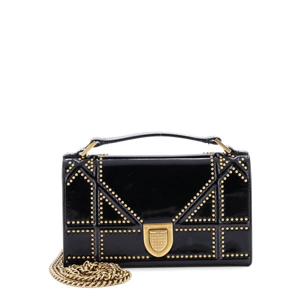Christian Dior Diorama Chain Flap Clutch Studded Patent - Picture 1 of 6